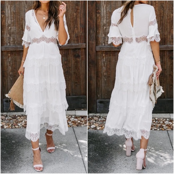 Dresses & Skirts - Boho Eyelash Lace Tiered Summer Party Festival Dress